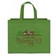 aerial view a grass green value(tm) custom non - woven budget tote bag w / reflective glossy sparkle, image 1 of 4