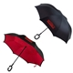 aerial view a red/black stratton reversible umbrella, image 1 of 2