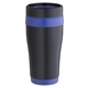 aerial view a black/blue 2738c tumbler with steel coated color trim shell - 16 oz, image 1 of 2