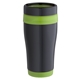 aerial view a black/lime green 368 c tumbler with steel coated color trim shell - 16 oz, image 1 of 2