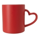 aerial view a matte red heart - shaped handle 12 oz coffee mug, image 1 of 5