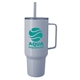 aerial view a gray koozie(r) big vacuum recycled tumbler mug with straw -40 oz, image 1 of 5