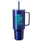 aerial view a royal koozie(r) big vacuum recycled tumbler mug with straw -40 oz, image 1 of 6