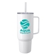 aerial view a white koozie(r) big vacuum recycled tumbler mug with straw -40 oz, image 1 of 6