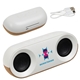 aerial view a white ovation 10w stereo speaker made with fsc(r) cork recycled plastic, image 1 of 4