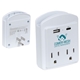 aerial view a white flux wall charger phone holder with type - c, usb ac outlets, image 1 of 2