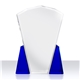 a clear facet top award with blue accents