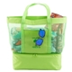 aerial view a lime green 2 in 1 striped mesh beach bag cooler, image 1 of 2