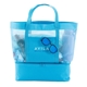 aerial view a ocean blue 2 in 1 striped mesh beach bag cooler, image 1 of 2