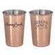 a group of mcguires copper plated stainless steel pint glass cup