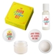 aerial view a custom box & clear jar with a frosted cap lip scrub & white with vanilla lip moisturizer case good vibes wellness kit, image 1 of 4