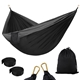 aerial view a black-gray the hangout(tm) portable hammock, image 1 of 2