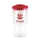 aerial view a maroon red lid & clear tumbler 16 oz double wall acrylic orbit tumbler, image 1 of 2