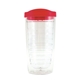 aerial view a red lid & clear tumbler 16 oz double wall acrylic orbit tumbler, image 1 of 4