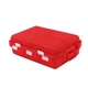 a red weekly pill planner with 4 compartments