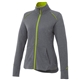 aerial view a hi-liter green/heather charcoal (625) womens tamarack full zip performance jacket with thumb holes, image 1 of 2