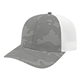 aerial view a gray/white nylon blend camo trucker mesh back cap, image 1 of 3