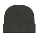 a dark heather ribbed knit cap with cuff