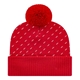 a red diagonal dash knit cap with ribbed cuff