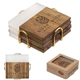 a frosted resin and acacia wood coasters w/gold holder acacia wood and resin coaster set