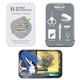 a assorted color accessories in a gray and white tin on the go desk kit