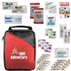aerial view a red water - resistant adventure first aid kit, image 1 of 2