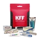 a red full essential hygiene kit with bandages