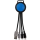 aerial view a light blue two tone dual input 3- in -1 charging cable, image 1 of 2