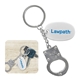 a silver /white miniature handcuff keychain