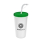 a translucent green lid & white cup 24 oz stadium tumbler cup with flex straw and lid