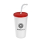 a translucent red lid & white cup 24 oz stadium tumbler cup with flex straw and lid
