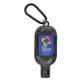 aerial view a black 1 oz hand sanitizer with colorful case and carabiner, image 1 of 2