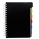 aerial view a black spiral notebook with tabs, image 1 of 2
