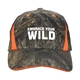aerial view a mossy oak country/blaze camo cap with blaze inserts, image 1 of 4