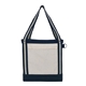aerial view a navy v natural striped recycled cotton boat tote, image 1 of 2