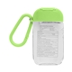 aerial view a lime green 1 oz hand sanitizer gel and carabiner, image 1 of 2