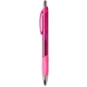 a translucent pink macaw(tm) ballpoint pen with rubber grip