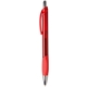 a translucent red macaw(tm) ballpoint pen with rubber grip