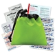 aerial view a lime green cinch pouch first aid kit - 11 piece, image 1 of 2