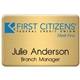a brushed brass new york custom metal name badge (custom sized between 6 and 9 sq. in.)