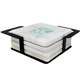 a white-black 4 pc. square white marble coaster set with black metal stand
