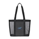 aerial view a black black webbed mesh tote bag, image 1 of 4