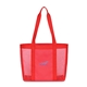 aerial view a red red webbed mesh tote bag, image 1 of 2