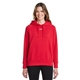 aerial view a red/ white 601 under armour ladies rival fleece hooded sweatshirt, image 1 of 8