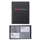 aerial view a black compact 48- card leatherette card holder, image 1 of 2
