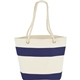 aerial view a navy capri stripes 12oz cotton canvas shopper tote, image 1 of 2