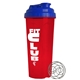 a royal blue lid & traslucent red cup 24 oz endurance shaker tumbler with drink thru lid and whisk ball