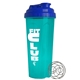a royal blue lid & traslucent teal cup 24 oz endurance shaker tumbler with drink thru lid and whisk ball