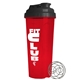 a black lid & traslucent red cup 24 oz endurance shaker tumbler with drink thru lid and whisk ball