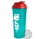 a red lid & traslucent teal cup 24 oz endurance shaker tumbler with drink thru lid and whisk ball